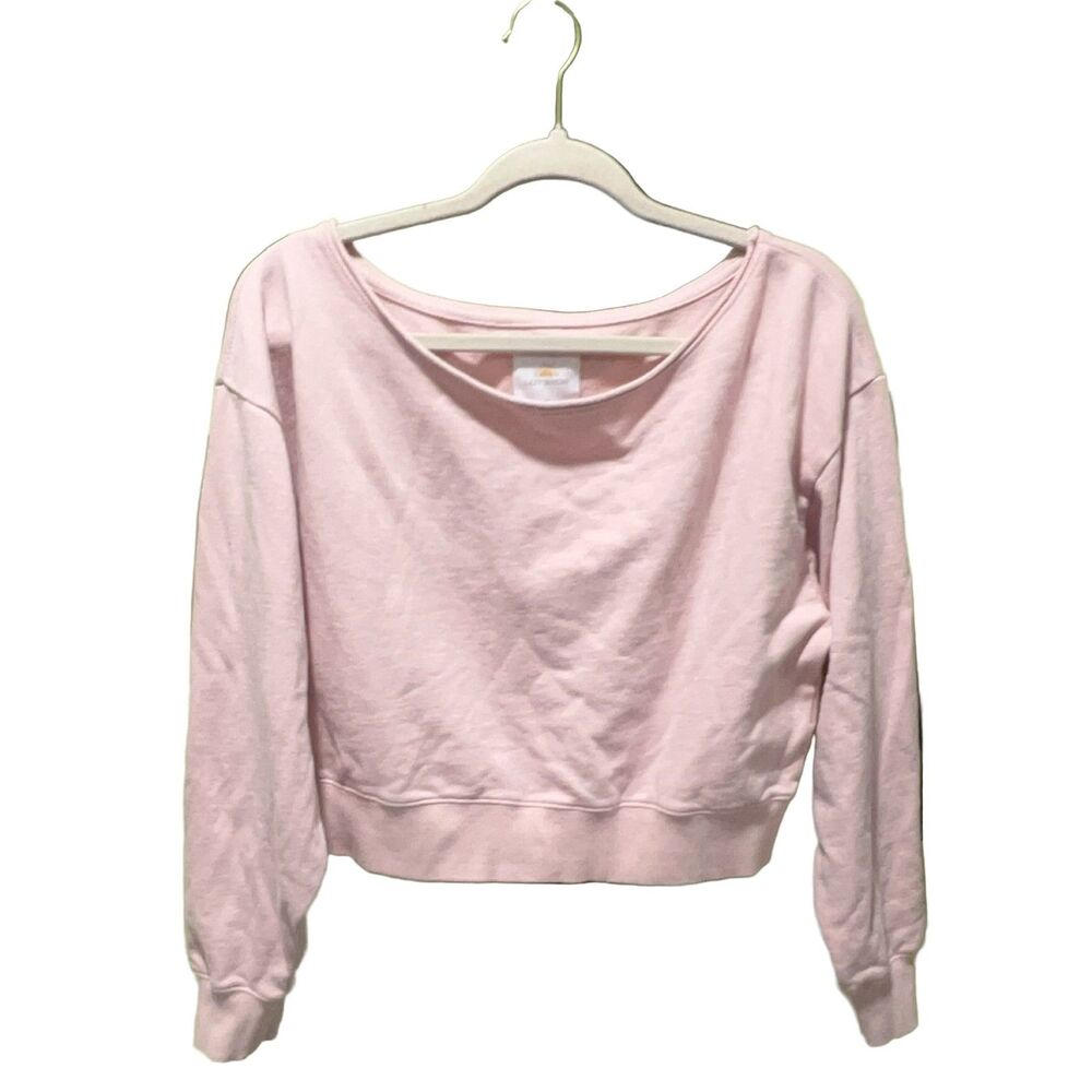 Lazy Sunday Sweatshirt Pink M Juniors Cropped Off Shoulder French Terry Pullover